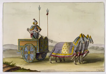 Ancien char de guerre chinois, de Le Costume Ancien et Moderne par Jules Ferrario, publié vers 1820-30